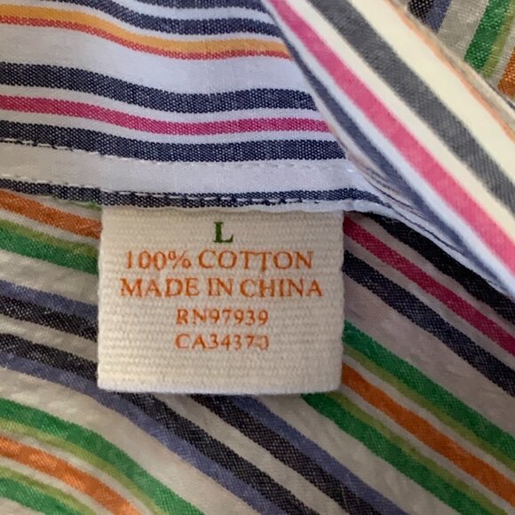 Forsyth of Canada Mens Sz L Colorful Striped Seersucker SS Shirt #230D - Picture 5 of 6